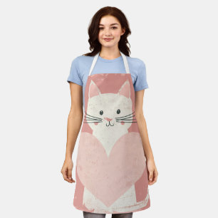 Vintage Cat Cartoon Schürze mit Herz und Rosa