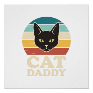 Vintage Cat Daddy Black Cat Retro-Sonnenuntergangs Poster