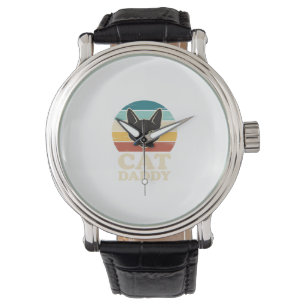 Vintage Cat Daddy Schwarze Katze Retro-Sonnenunter Armbanduhr