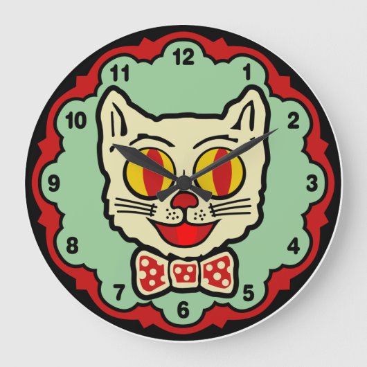 Vintage Cat Design Wall Clock Große Wanduhr (Vorderseite)