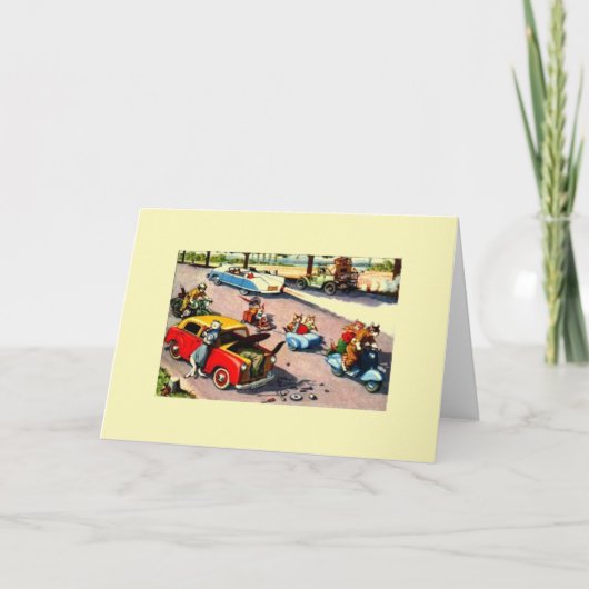 Vintage Cat Flat Tire Repair Note Card Karte (Vorderseite)