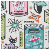 Vintage Cat Food Cans auf Blassgrau ©studioxtin Stoff (Nahaufnahme)