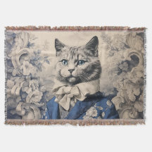 Vintage Cat Gentleman Toile de Jouy Chaton Noble