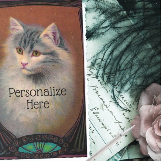 Vintage Cat Illustration Art Rechteckiger Aufkleber