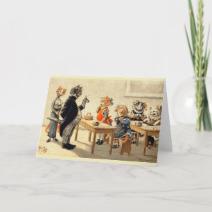 Vintage Cat Knitting School Note Card Karte