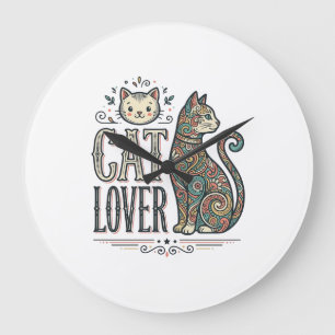 Vintage-Cat-Liebhaber-Gravur-Stil Grafik-Shirt_1 Große Wanduhr