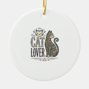 Vintage-Cat-Liebhaber-Gravur-Stil Grafik-Shirt_1 Keramik Ornament