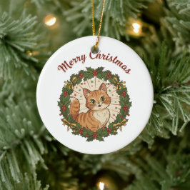 Vintage Cat Merry Christmas Retro Cat Keramik Ornament