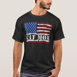 Vintage-Cat-Mom-fettgedruckter Text-USA-Flagge-Tie T-Shirt