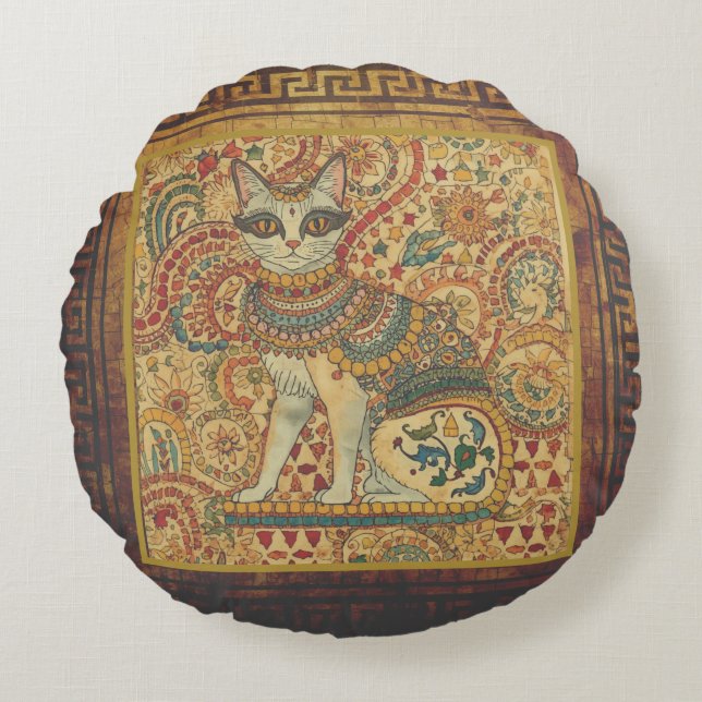 Vintage,Cat Motif Art, Ancient Greece Style  Rundes Kissen (Vorderseite)