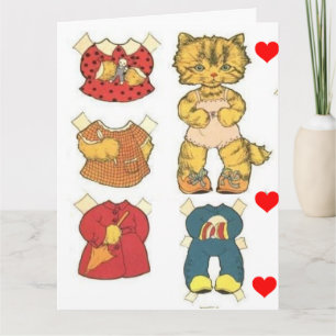VINTAGE CAT PAPER DOLL BIRTHDAY Grußkarte Karte