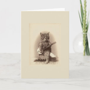Vintage Cat Playing a Banjo Note Card Karte