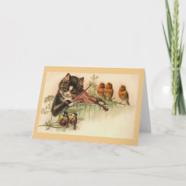 Vintage Cat Playing Violin Note Card Karte