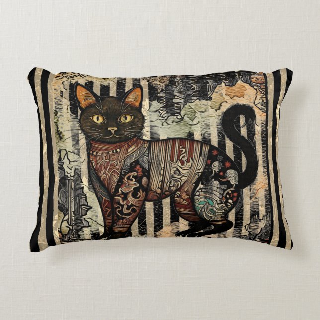 Vintage Cat Retro,Stripes Pattern  Dekokissen (Vorderseite)