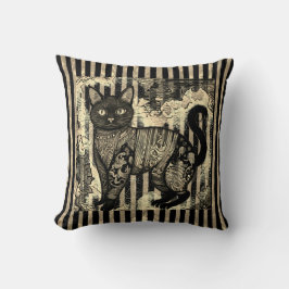 Vintage Cat Retro,Stripes Pattern  Kissen