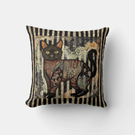 Vintage Cat Retro,Stripes Pattern  Kissen