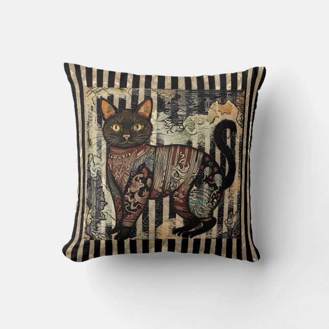Vintage Cat Retro,Stripes Pattern  Kissen (Vorderseite)