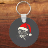 Vintage Cat Smoking Cigarette Christmas Cat Santa Schlüsselanhänger (Vorderseite)