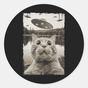 Vintage Cat Ufo Begegnungen - Funny Ufo und Cat Se Runder Aufkleber