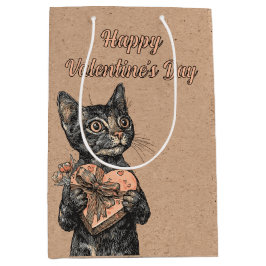Vintage Cat With Heart Box Valentines Day Mittlere Geschenktüte