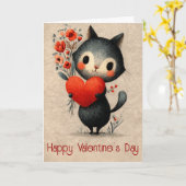 Vintage Cat With Heart Valentine's Day Karte (Gelbe Blume)