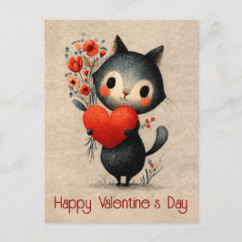 Vintage Cat With Heart Valentine's Day Postkarte