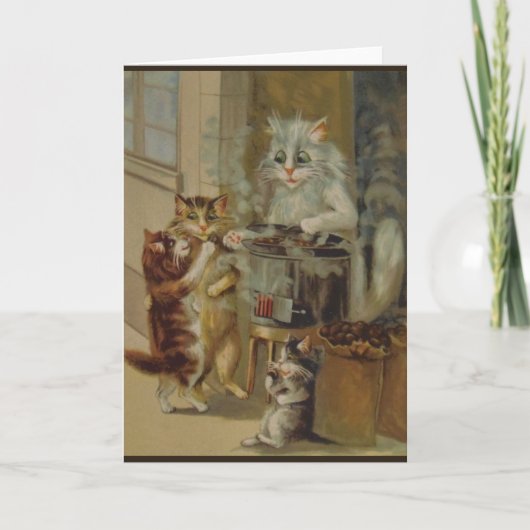 Vintage Cats and Roasted Chestnuts Note Card Karte (Vorderseite)