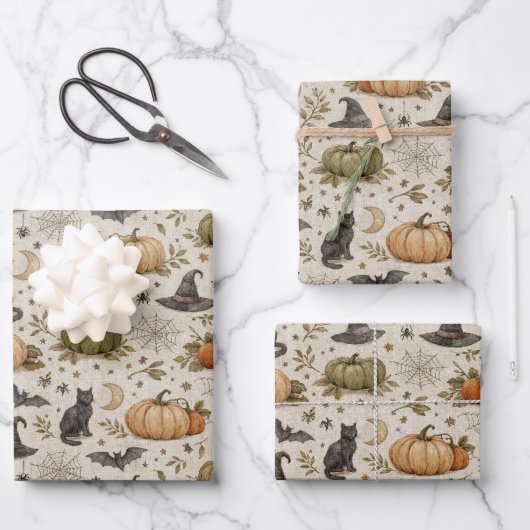 Vintage Cats Pumpkins Halloween Geschenkpapier Set (Vorderseite)
