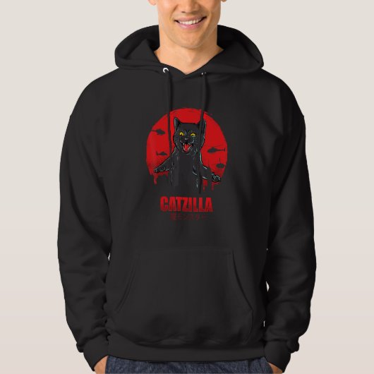 Vintage Catzilla Japanese Sunset Style Cat Kitten Hoodie (Vorderseite)