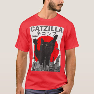 Vintage Catzilla Japanischer Sonnenuntergangsstil  T-Shirt