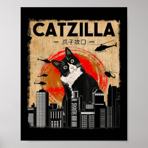 Vintage Catzilla - Lustige Tuxedo-Katze und Kätzch Poster
