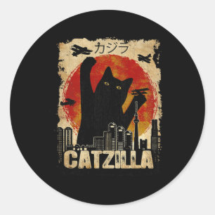Vintage Catzilla - Lustiger Kätzchen und Katze Pul Runder Aufkleber