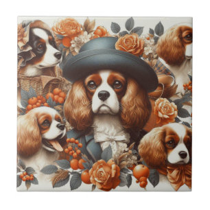 Vintage Cavalier King Charles Spaniel Gemälde Fliese