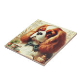 Vintage Cavalier King Charles Spaniel Gemälde Fliese (Seite)