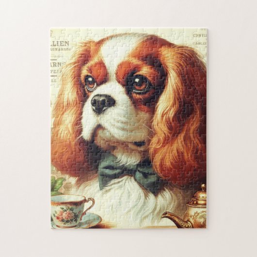 Vintage Cavalier King Charles Spaniel Gemälde Puzzle (Vertikal)