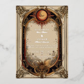 Vintage Celestial Art Nouveau Wedding Folieneinladung (Vorderseite)