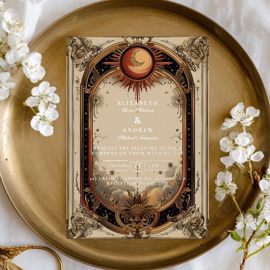 Vintage Celestial Art Nouveau Wedding Folieneinladung