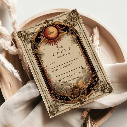 Vintage Celestial Art Nouveau Wedding RSVP Karte
