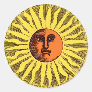 Vintage Celestial Gelb Lachende Glückliche Hippie  Runder Aufkleber