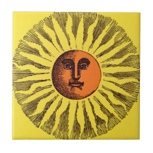 Vintage Celestial Gelber Lachender Glücklicher Hip Fliese