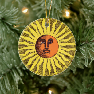 Vintage Celestial Gelber Lachender Glücklicher Hip Keramik Ornament