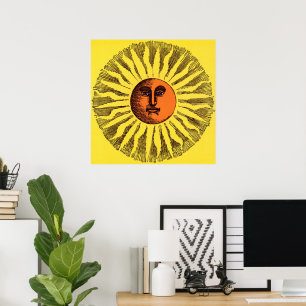 Vintage Celestial Gelber Lachender Glücklicher Hip Poster