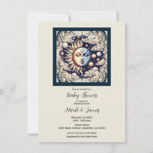 Vintage Celestial Halb Sonne & Mond Babyparty Einladung