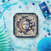 Vintage Celestial Halb Sonne & Mond Blau Gelb Pappteller (Party)