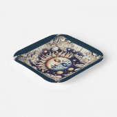 Vintage Celestial Halb Sonne & Mond Blau Gelb Pappteller (Gewinkelt)