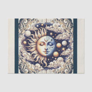 Vintage Celestial Halb Sonne & Mond Blau Gelb Seidenpapier