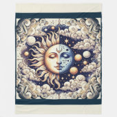 Vintage Celestial Halb Sun & Moon Blau gelb Fleecedecke (Vorderseite)