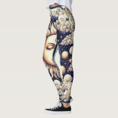 Vintage Celestial Halb Sun & Moon Blau gelb Leggings (Links)