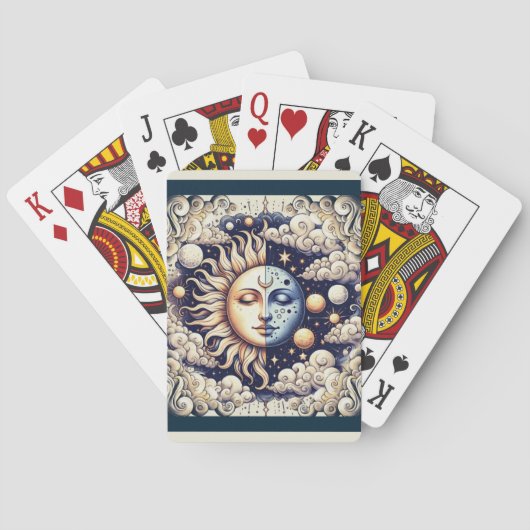 Vintage Celestial Halb Sun & Moon Blau gelb Spielkarten (Rückseite)