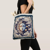 Vintage Celestial Halb Sun & Moon Blau gelb Tasche (Von Nahem)